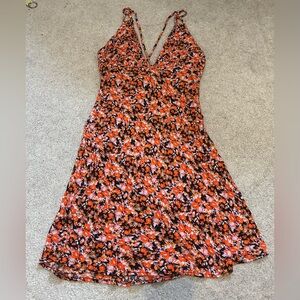 Free people Flowy Orange and black floral print mini dress!
